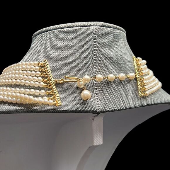 Pearl Necklace Imitation Faux Multi-Strand Gold Tone Hook Closure Vintage - Picture 3 of 3